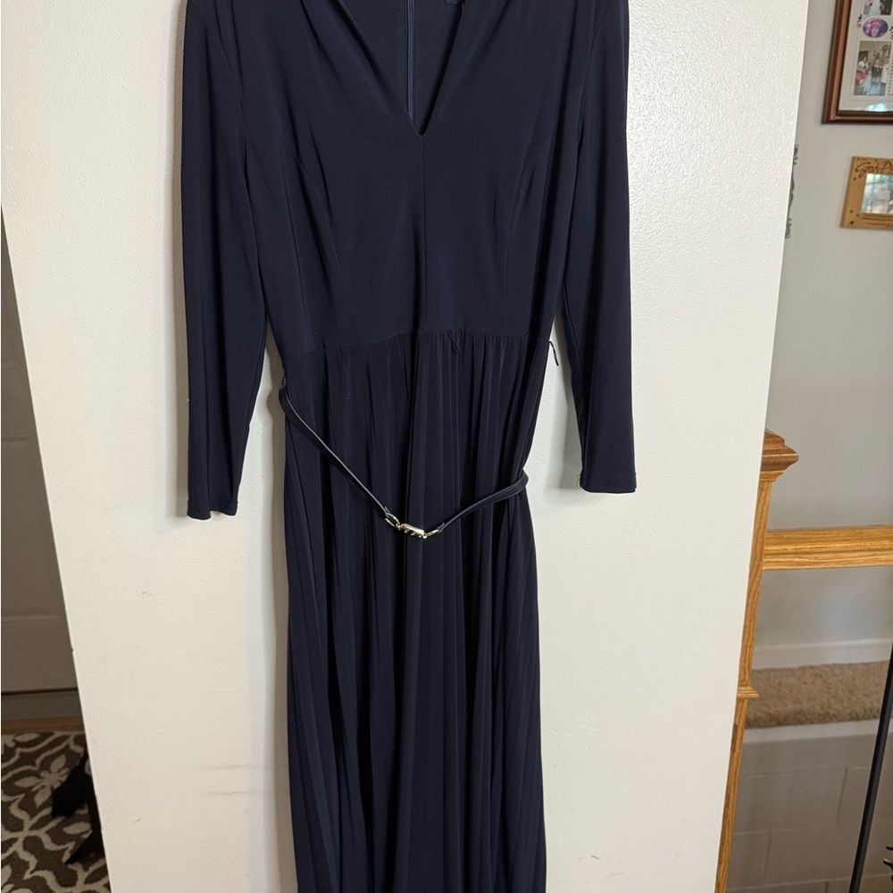 Tommy Hilfiger Blue Long Sleeve V-Neck Gown